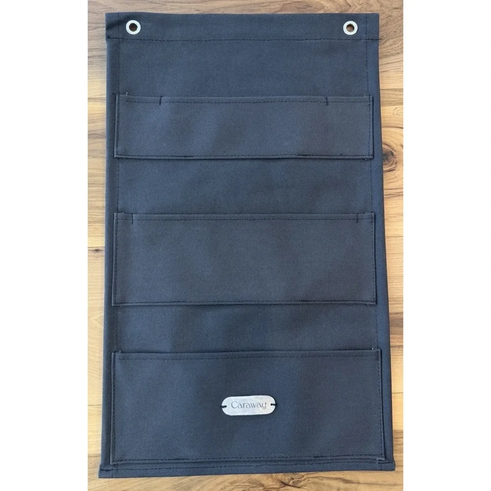 Caraway Hanging Wall Organizer 3 Pocket Canvas Storage Rack Black Kitchen